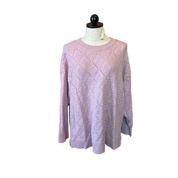 Cyrus Sweater Women's 1X Cocoon Pink Diamond Pattern Pullover Knit NWT Stretch - Picture 1 of 11